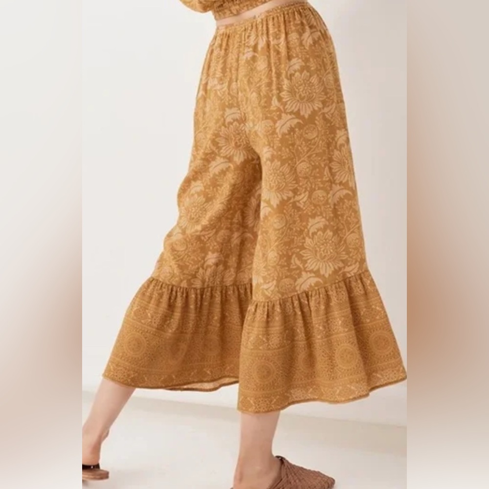 Spell Mustard Floral anthropology pants sz small